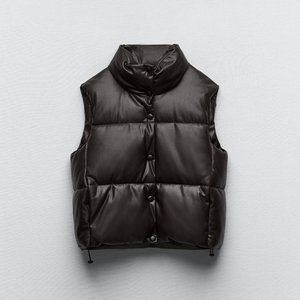 *NEW WITH TAGS - Zara faux leather puffer vest brown size XS